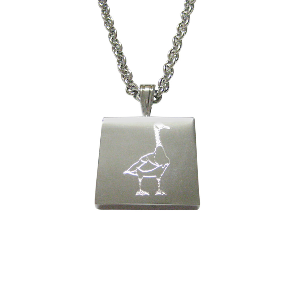 Silver Toned Etched Goose Bird Pendant Necklace